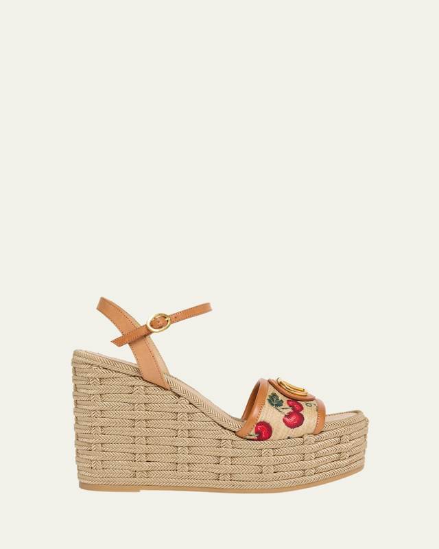 VLogo Cherry Jacquard Raffia-Wedge Espadrilles